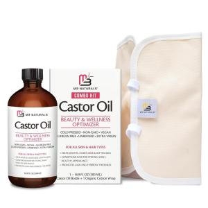 image100 Pure Organic Castor Oil for Hair Lash and Eyebrow Growth Lymphatic Drainage and Skin Hydration  HexaneFree Cold Pressed Unrefined in a 4 fl oz Glass Bottle with DropperCastor Oil Wrap Kit