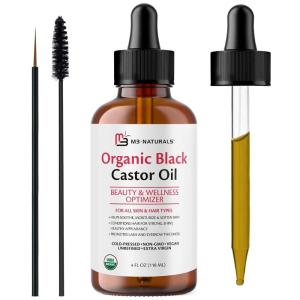 image100 Pure Organic Castor Oil for Hair Lash and Eyebrow Growth Lymphatic Drainage and Skin Hydration  HexaneFree Cold Pressed Unrefined in a 4 fl oz Glass Bottle with DropperBlack Castor Oil