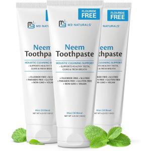 imageFluorideFree Neem Toothpaste with Mint for Adults ampamp Kids with Sensitivity  Vegan Gluten ampamp SLS Free Herbal Formula for Sensitive Teeth Healthy Gums and Fresh Breath 423 oz 120g Pack of 3 by M3Neem 3 Pack
