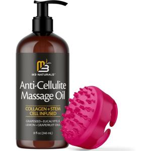 imageLavender Sensual Massage Oil with Collagen and Stem Cells Skin Tightening Therapy for Bum Thighs and Belly FastAbsorbing Cellulite Oil 8 fl oz by M3 NaturalsAntiCellulite Oil  Silicone Body Brush