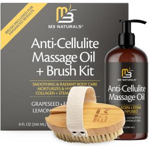 imageLavender Sensual Massage Oil with Collagen and Stem Cells Skin Tightening Therapy for Bum Thighs and Belly FastAbsorbing Cellulite Oil 8 fl oz by M3 NaturalsAntiCellulite Oil  Brush Kit