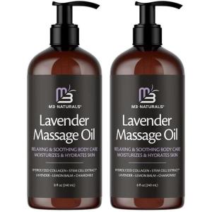 imageLavender Sensual Massage Oil with Collagen and Stem Cells Skin Tightening Therapy for Bum Thighs and Belly FastAbsorbing Cellulite Oil 8 fl oz by M3 NaturalsLavender Massage Oil 2 Pack