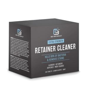 imageRetainer Cleaner and Soak Container NoMess Cleaning Tablets with Universal Denture Bath Case and Strainer Multipurpose for Mouth Guard Stains Odor and Plaque 92 Tablets  1 Bath by M3 Naturals240 Count